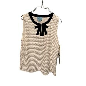 CeCe Tank Top Women SZ L Beige Ruffle Keyhole Neck Sleeveless Polyester Stretch